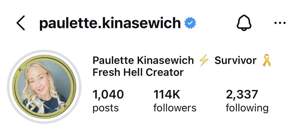 Instagram profile of Paulette Kinasewich showing 114K followers